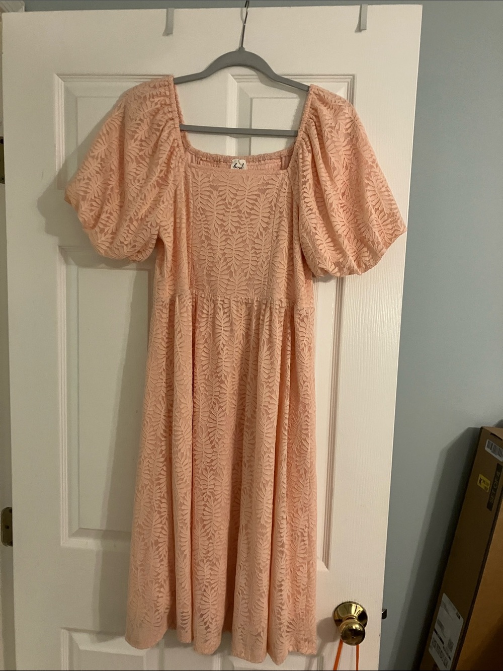 Benyl Peach Lace Smocked Midi Dress